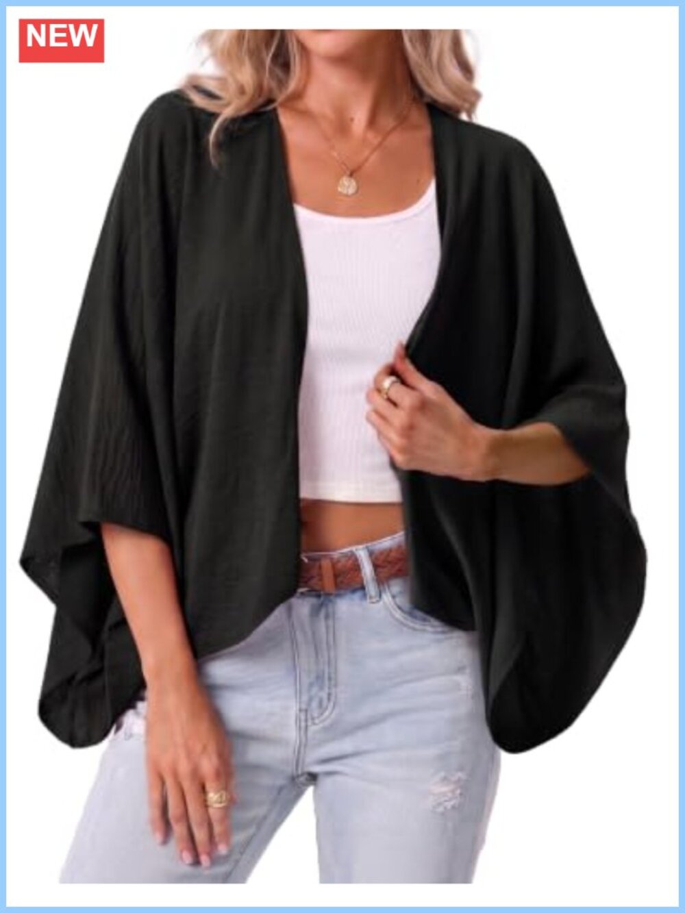 Women's Lightweight Cropped Kimono Cardigan Open Front Summer Shrug